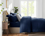 CozyLux Queen Comforter Set Navy Blue, 7 Pieces Bed in a Bag, Blue Comforter Queen Size, All Season Bedding Sets with Stitch Quilted Comforter, Flat Sheet, Fitted Sheet, Pillowcases