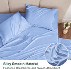 Love's cabin Satin Queen Sheets Set - 4 Piece Sky Blue Silky Bed Sheets with Deep Pocket, Luxury Silk Feel Satin Queen Size Sheet Set (1 Flat Sheet,1 Fitted Sheet,2 Pillow Cases)