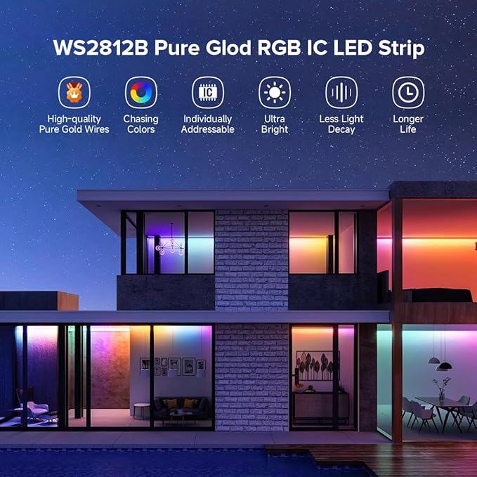 BTF-LIGHTING WS2812B IC RGB 5050SMD Pure Gold Individual Addressable LED Strip 16.4FT 150LED 30Pixel/m Flexible Full Color IP30 DC5V for DIY Chasing Color Project(No Adapter or Controller)