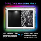 LED Mirror for Bathroom, 48"X36" with 8 RGB Backlit +3 Front Lit (Adjustable Individually), Anti-Fog, Large Lighted Bathroom Vanity Mirror for Wall,Shatterproof,Memory Function,Tempered Glass