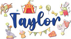 Custom Nursery Name Sign with Themed Decor Kit | Personalized Wooden Wall Art for Baby, Kids Room | Space, Jungle, Circus, Under the Sea, Woodland, Rainbow (50", Circus)