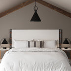 Nathan James Aspen Metal Boucle Fabric Wrapped Headboard, King, White/Gunmetal