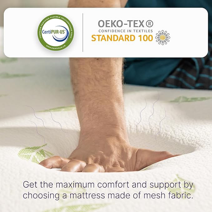 NapQueen Full Mattress, 6 Inch Anula Green Tea Memory Foam Mattress, Full Bed Mattress in a Box, CertiPUR-US Certified, Medium Firm, Natural Odor Neutralizer, Breathable Soft Fabric Cover