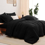 CozyLux California King Comforter Set with Sheets 7 Pieces, Black Seersucker Bed in a Bag Cal King Luxury Soft Bedding Sets with Down Alternative Comforter, Sheets, Pillowcases & Shams for All Season
