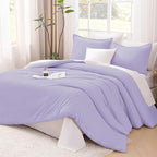 Litanika Lavender Purple Comforter Full Size, 3 Pieces Lightweight Solid Bedding Comforter Set, All Season Fluffy Bed Set (79x90In Comforter & 2 Pillowcases)