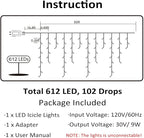 Toodour Christmas Icicle Lights Outdoor, 612 LED 50ft 8 Modes Fairy Icicle String Light with 102 Drops, Led Christmas Lights Twinkle for Holiday, Party, Wedding, Eaves, Xmas Decorations (White)