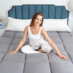Cooling Mattress Pad Extra Thick Bed Topper Plush Pillow Top Hotel Quality Down Alternative Mattress Topper for Queen Bed, Queen Size, Grey