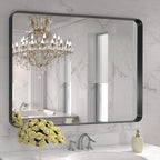 LOAAO 40X32 Inch Black Metal Framed Bathroom Mirror for Wall, Matte Black Bathroom Vanity Mirror Farmhouse, Large Rounded Rectangle Mirror, Anti-Rust, Tempered Glass, Hangs Horizontally or Vertically