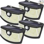 Aootek New Solar Motion Sensor Lights 120 LEDs with Lights Reflector,270° Wide Angle, IP65 Waterproof, Step Lights for Front Door, Yard, Garage, Deck (Front Button 4-Pack)