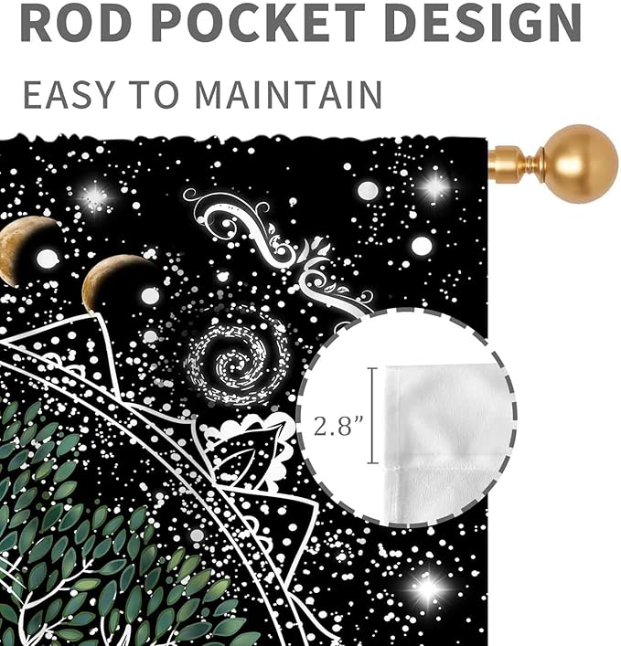 Life Tree Curtains, Hippie Sun Moon Trippy Tree of Life Bohemian Mandala Aesthetci Mystic Witchy Blackout Window Drapery Treatments for Bedroom Living Room Bathroom Decor, 42"x54" Inch