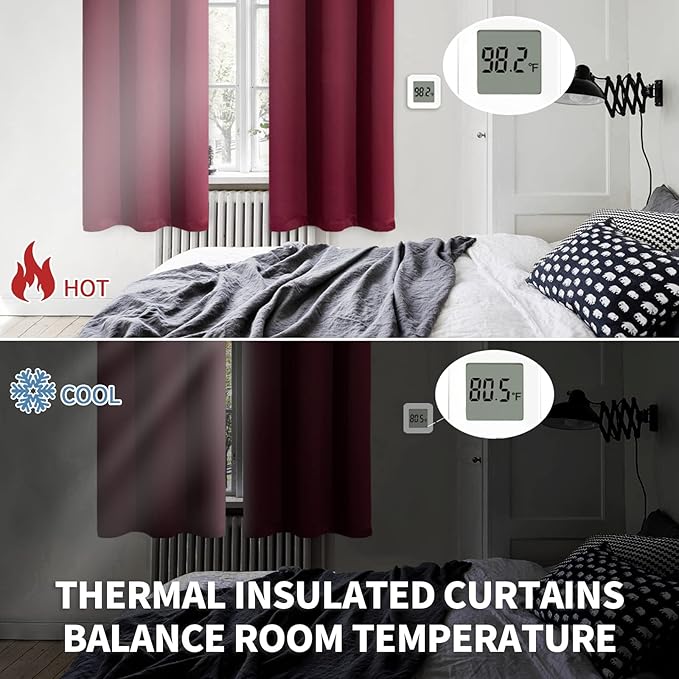 BGment Blackout Curtains for Bedroom - Grommet Thermal Insulated Room Darkening Curtains for Living Room, Set of 2 Panels, Each 55 x 96 Inch, Burgundy Red