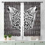 Viking Curtains, Gothic Nordic Wolf Celtic Rune Scandinavian Viking Runes Norse Mythology Aesthetic Retro Drapery for Bedroom Living Room Bathroom Window 2 Panel Set, 55x39 Inch
