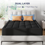 ELEMUSE Dual Layer 3 Inch Memory Foam Mattress Topper Full Size, 2 Inch Cooling Gel Memory Foam Plus 1 Inch Down Alternative Pillowtop Mattress Pad with Cooling Cover, Soft Comfort Support,Black