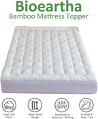 Bioeartha Cooling Mattress Topper Queen – Extra Soft Pillow Top Mattress Pad, Breathable Viscose Made from Bamboo Mattress Protector for Back Pain Relief, Deep Pocket Cover Fits 8–21 Inch