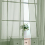 OVZME Sage Green Sheer Curtains 90 Inches Long 2 Panels - Soft Light Filtering Window Sheer Panels for Living Room/Bedroom, Top Dual Rod Pocket, 1 Pair, Each 42Wx90L Inches