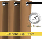 NICETOWN Blackout Curtains for Kids Room - Triple Weave Microfiber Home Thermal Insulated Solid Ring Top Blackout Panels/Drapes for Bedroom(Gold Brown, Set of 2, 46 x 54 Inch)