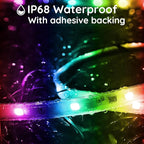 200ft Outdoor LED Strip Lights Waterproof,IP68 Outside Led Light Strips Waterproof with App and Remote,Music Sync RGB Exterior Led Rope Lights with Self Adhesive Back for Roof,Deck