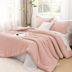 Litanika Pink Queen Size Comforter Set, 3 Pieces Blush Plain Bedding Comforter Set, All Season Bed Set (90x90In Comforter & 2 Pillowcases)