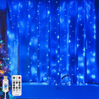 Curtain Light for Bedroom, 200LED 6.6x6.6ft Blue Window Wall Hanging Fairy Curtain String Light, 8 Modes Remote Fairy String Lights Indoor for Wedding Party Home Garden Decorations