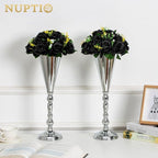 NUPTIO Black Artificial Roses Flowers: 6 Pcs Fake Flower Bouquet Halloween Decorations - 15 Heads Artificial Rose Centerpieces with Base for Gothic Wedding Party Table Decor