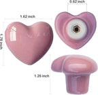 Ceramic Drawer Knobs Heart Shape Cabinet Dresser Pulls Handles with 3 Sized Screws, Kitchen Furniture Knobs for Closet Cupboard Wardrobe (6, Pink)