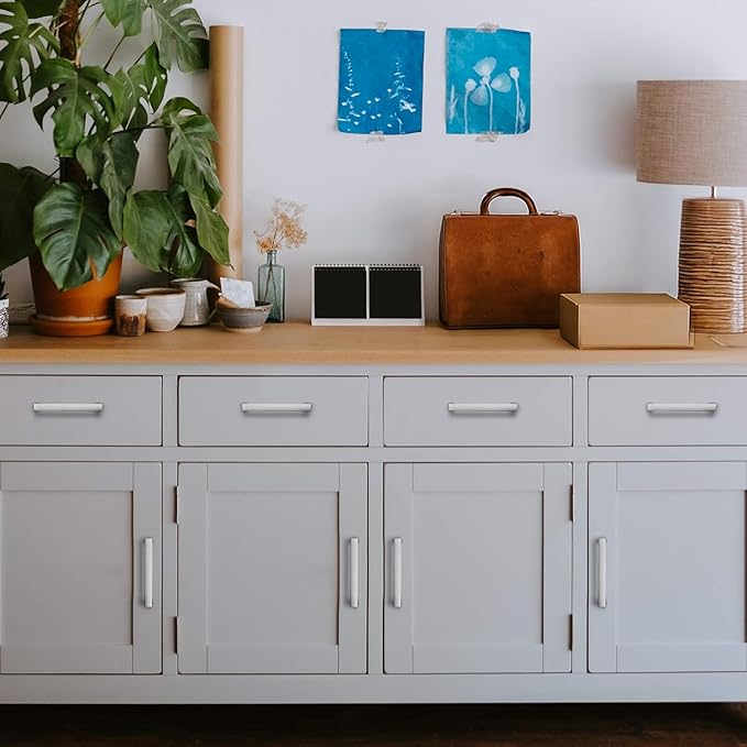 Ravinte 50 Pack 3-3/4 Inch Square Cabinet Handles Satin Nickel Pulls Brushed Nickel Drawer Pulls Kitchen Cupboard Hardware for Cabinets Cupboard Drawer Handles