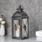 TRIROCKS Decorative Hanging Lantern 13.5'' High Vintage Metal Candle Holder with Tempered Glass Perfect for Living Room Garden Yard Patio Parties Events Indoors Outdoors (Black)
