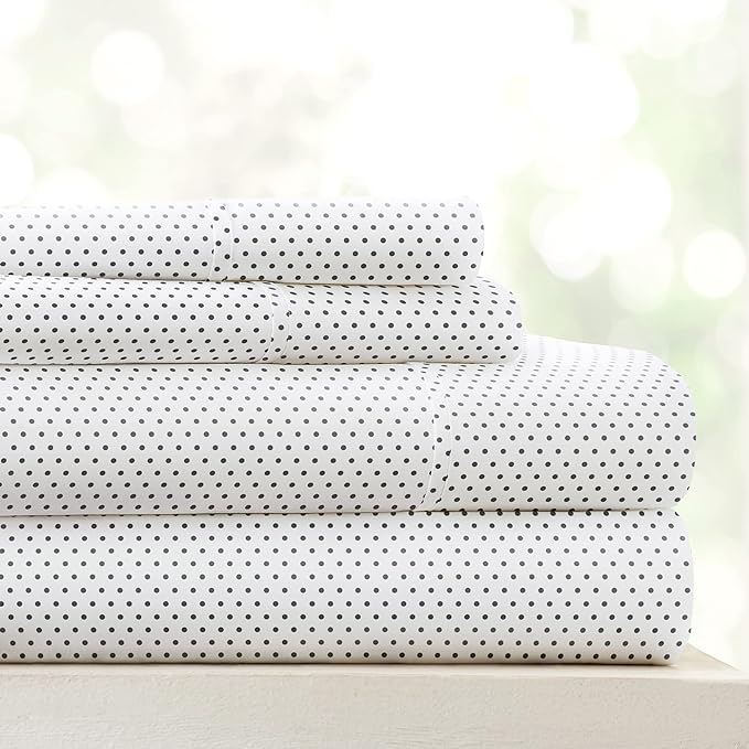 Linen Market 4 Piece King Sheet Set - Breathable, Double-Brushed Patterned Cooling Sheets – Oeko-TEX Certified Ultra Soft & Wrinkle-Free 16" Deep-Pocket King Sheets - Easy Care Stippled Gray
