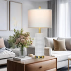 26" White Table Lamps for Living Room Set of 2, Ceramic Bedroom Lamps for Nightstands, Modern Bedside Lamps for Bedroom Living Room, Nightstand Lamps for End Table, Hallway, Gold and White