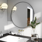 BEAUTYPEAK 20 Inch Round Mirror, Metal Frame Circle Mirror, Wall Mounted for Entryway, Bathroom, Vanity, Living Room, Black