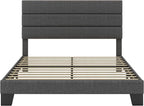 SHA CERLIN Queen Platform Bed Frame with Upholstered Fabric Headboard, Mattress Foundation with Strong Wooden Slats Support, No Box Spring Needed, Grey