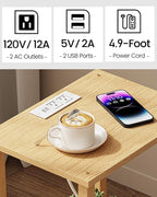 TUTOTAK End Table with Charging Station, Set of 2, Small Side Table with Outlets, Nightstand Bedside Table, 2-Tier Storage Shelf for Small Space, Living Room, Bedroom Natural TB01BN041