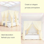Akiky Ivory Canopy Bed Curtains with Lights 8 Panel Canopy Curtains Drapes for Twin Size Bed Large Rod Pocket Sheer Canopy Bed Drapes
