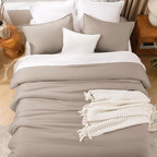 Litanika Light Coffee Comforter Set Queen Size, 3 Pieces Lightweight Solid Bedding Comforter Set, All Season Fluffy Bed Set (90x90In Comforter & 2 Pillowcases)
