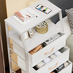 Furnulem Tall 4 Drawers Dresser, Vertical Storage Tower for Bedroom, Hallway, Entryway, Nursery, Closet Organizer, Nightstand Bedside Table Furniture, Sturdy Steel Frame, Wood Top, White