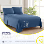 Split King Sheets - Breathable Luxury Sheets with Full Elastic & Secure Corner Straps Built In - 1800 Supreme Collection Extra Soft Deep Pocket Bedding Set, Sheet Set, Split King Size, Denim