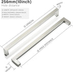 Cabinet Pulls Brushed Nickel Cabinet Handles Square Drawer Pulls, 5 Pack 10 Inch Stainless Steel Kitchen Door Cupboard Cabinet Handles, Cabinet Hardware Drawer Handles, 256mm Hole Centers