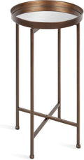 Kate and Laurel Celia Round Metal Foldable Accent Table with Mirror Tray Top, Bronze