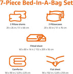 Amazon Basics 7 Piece Microfiber Kid's Comforter Bed-in-a-Bag Bedding Set, Full/Queen, Bluish Flowers, Floral