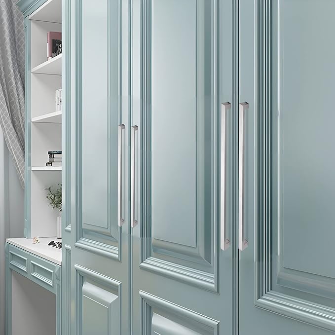 Cabinet Pulls Brushed Nickel Cabinet Handles Square Drawer Pulls, 5 Pack 6-1/4 Inch Stainless Steel Kitchen Door Cupboard Cabinet Handles, Cabinet Hardware Drawer Handles, 160mm Hole Centers
