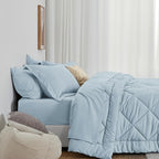 Love's cabin Twin Comforter Set Light Blue, 5 Pieces Twin Bed in a Bag, All Season Bedding Sets with 1 Comforter, 1 Flat Sheet, 1 Fitted Sheet, 1 Pillowcase and 1 Pillow Sham