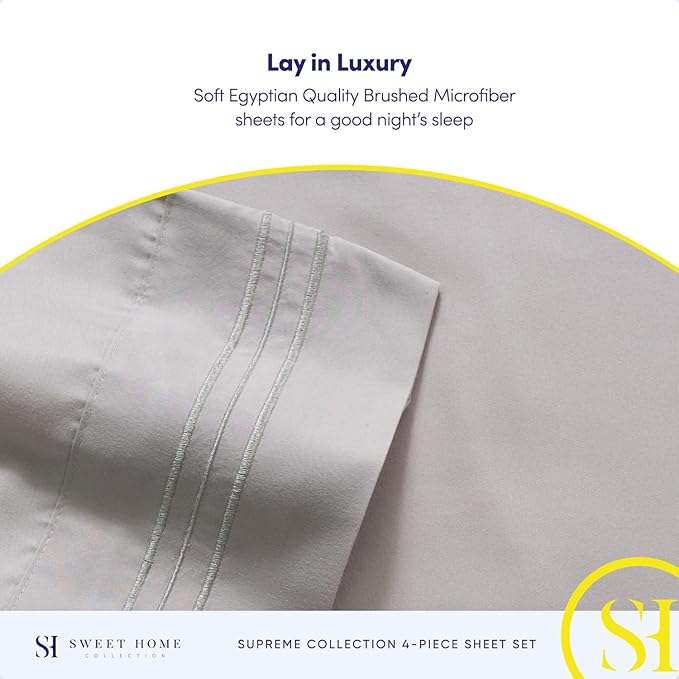 Twin XL Sheets - Breathable Luxury Sheets with Full Elastic & Secure Corner Straps Built In - 1800 Supreme Collection Extra Soft Deep Pocket Bedding Set, Sheet Set, Twin XL, Silver