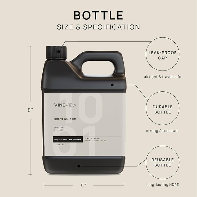 VINEVIDA [32 Fl Oz] Scent NO.1001 Inspired by Escapade Fragrance Oil for Cold Air Diffusers, Aromatic Notes of Jasmine Ocean Musk, Essential Oils for Diffuser Oil Refill & Air Freshener Room Spray