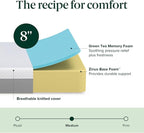 ZINUS 8 Inch Green Tea Essential Memory Foam Mattress [New Version], Twin, Fiberglass Free, Medium Feel, Breathable Airflow Memory Foam, Certified Safe Foams & Fabric, Mattress in A Box
