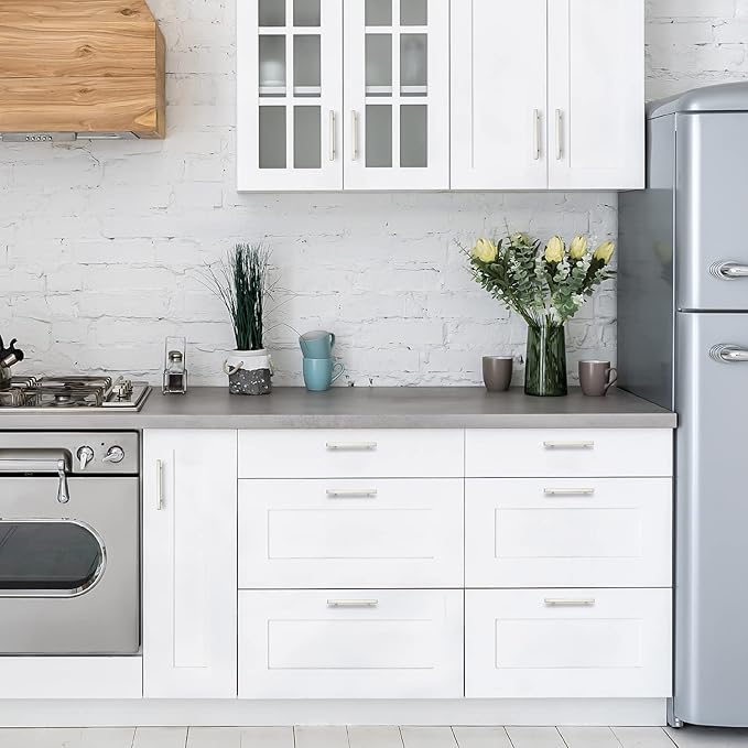 Ravinte Brushed Nickel Cabinet Handles 5 Pack 4-1/2 inch Satin Nickel Square Cabinet Pulls Silver Hardware for Kitchen Cabinets 7 inch Overall Length Stainless Steel Drawer Pulls