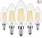 E12 LED Candelabra Bulbs 40 Watt Equivalent, 4W Vintage Candle Light Bulbs, 470Lm Warm White 2700K Edison Bulbs for Ceiling Fan, Filament Clear Glass Type B Lamp Bulbs for Chandelier (5 Packs)