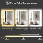 Koonmi 30x60 LED Bathroom Mirror, Backlit + Front Lit, LED Bathroom Mirror with Lights for Wall, 3 Colors, Anti-Fog, Dimmable Brightness, Memory Function, Tempered Glass