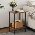 End Table, Side Table, Set of 2, Nightstands with 2-Tier Storage Shelves, Sofa Table for Small Space, Coach Table for Living Room Bedroom, Rustic Brown UTBT101F2