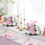 NUPTIO Pcs of 6 Fake Flower Ball Arrangement Bouquet,15 Heads Plastic Roses with Base, Suitable for Our Store's Wedding Centerpiece Flower Rack for Parties Valentine's Day Home Décor (Pink & White)