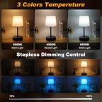 Ascher Small Bedside Table lamp, RGB Color Changing Lamps, 3 Color Temperatures, Dimmable Nightstand Lamp with USB C+A Ports, Touch Desk Lamp for Bedroom Living Room, H11.4in(White Shade)